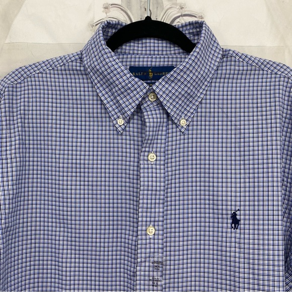 Ralph Lauren Men Size 16.5 / 34/35 Blue White Slim Fit Dress Shirt Long Sleeve - Picture 3 of 10